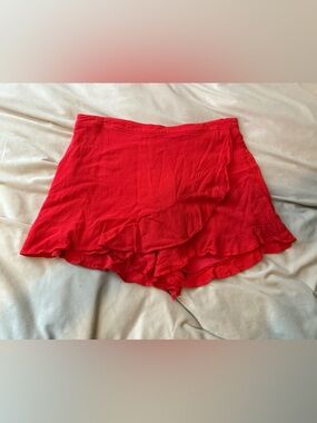 Red Ruffled Wrap Skort